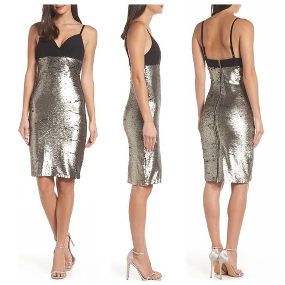 Bronx and Banco Silverfox Sequin Midi Dress in Black/ Silver Pewter, Size 6 - Picture 1 of 8